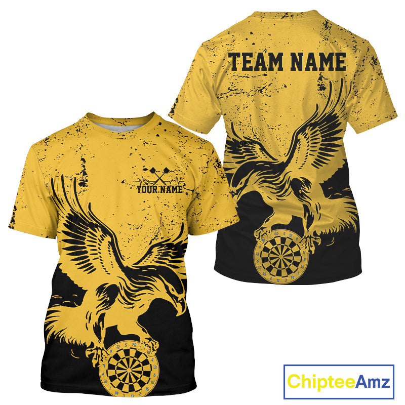Custom Grunge Yellow Eagle Dart Team Men T-Shirts, Vintage Dart Uniform Players Outfit IPHW9968