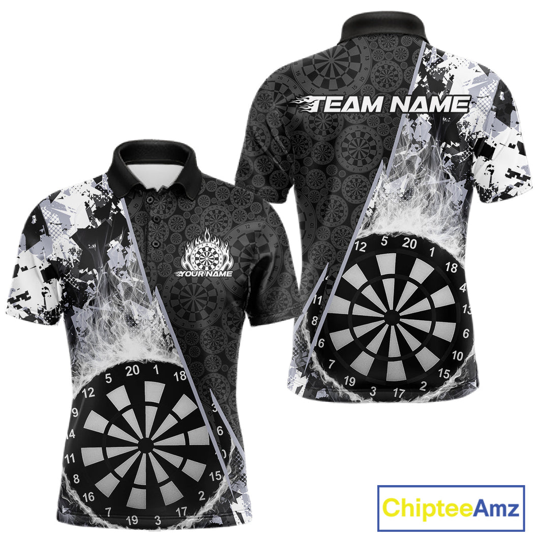 Custom Black And White Dartboard Camo Smoke Dart Team Men Polo Shirts, Dart Jerseys IPHW9973