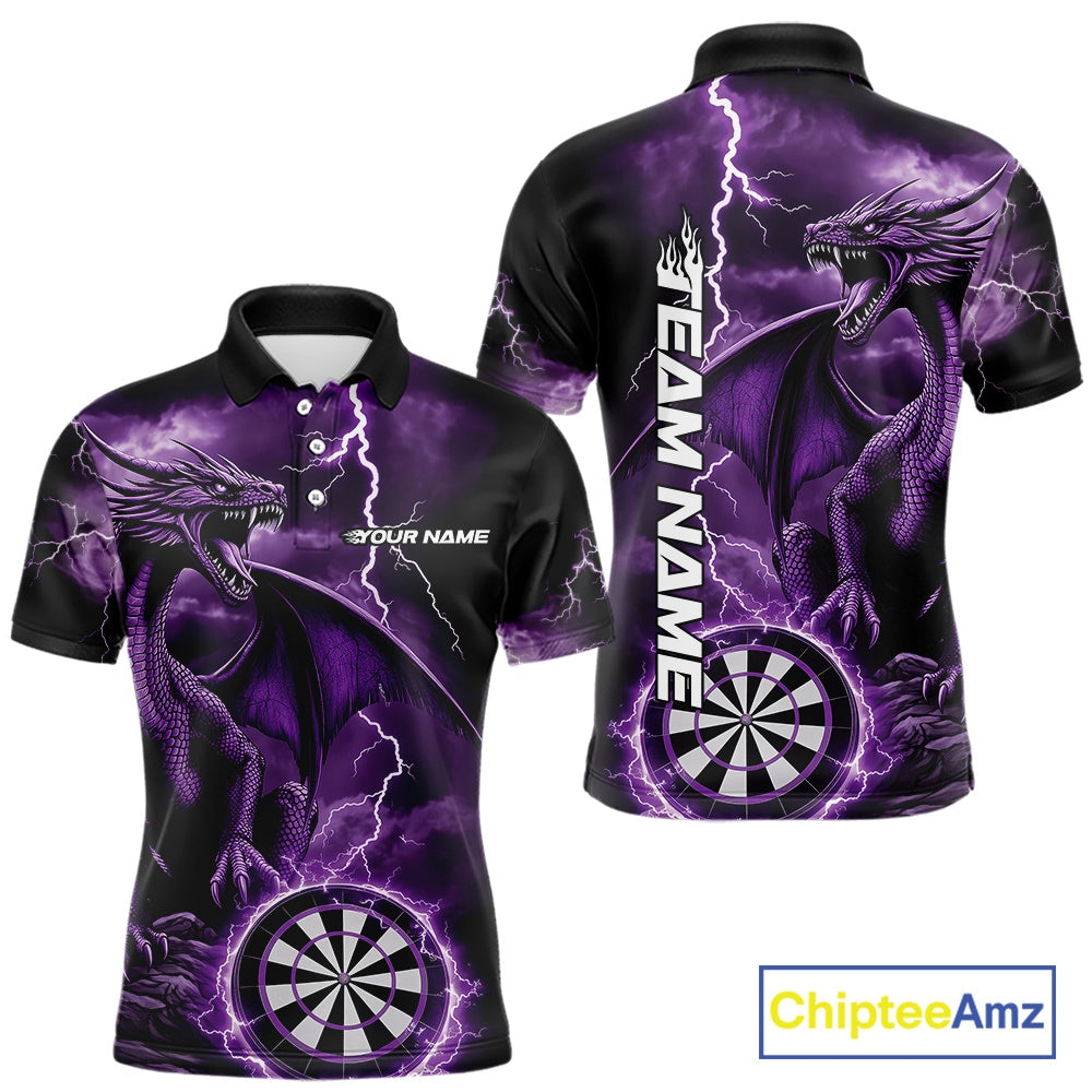 Custom Purple Lightning Dragon Darts Men Polo Shirts, Dragon Darts Team Jersey IPHW10385