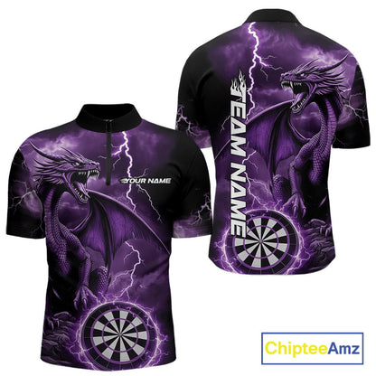 Custom Purple Lightning Dragon Darts Men Quarter-Zip Shirts, Dragon Darts Team Jersey IPHW10385