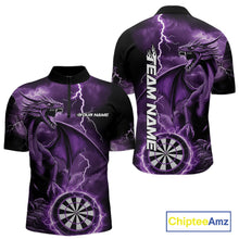 Load image into Gallery viewer, Custom Purple Lightning Dragon Darts Men Quarter-Zip Shirts, Dragon Darts Team Jersey IPHW10385