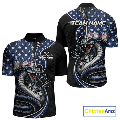 Custom Grunge US Flag Patriotic Cobra Snake Dart Men Quarter-Zip Shirt, Dart Jerseys IPHW10392