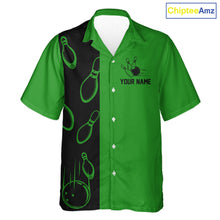 Load image into Gallery viewer, Green and Black retro vintage Bowling Hawaiian Shirt custom Bowling team jerseys NQS11564