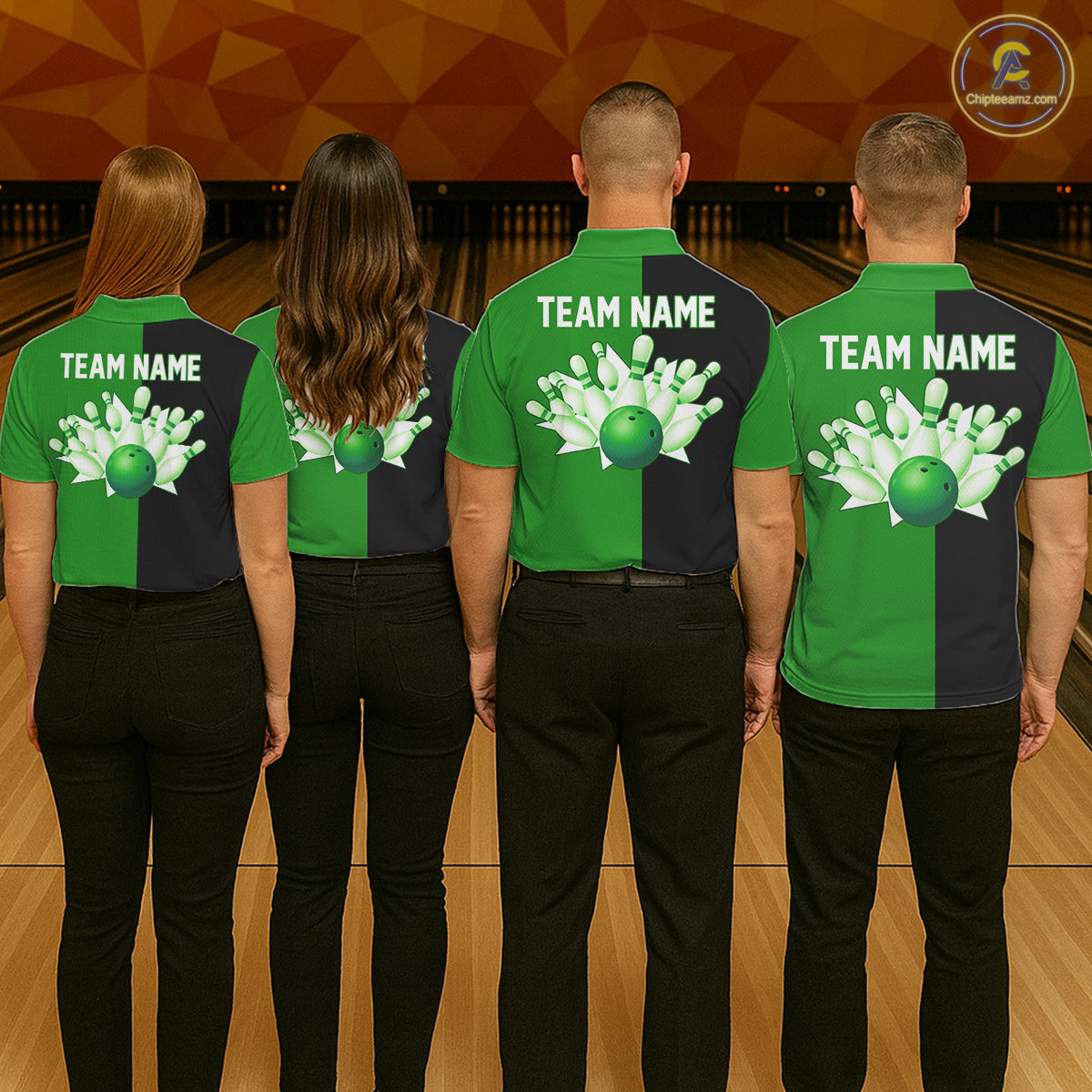 Green and Black retro vintage Bowling polo, quarter zip shirts for Women custom Bowling team jerseys NQS11564