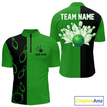 Load image into Gallery viewer, Green and Black retro vintage Bowling polo, quarter zip shirts for men custom Bowling team jerseys NQS11564