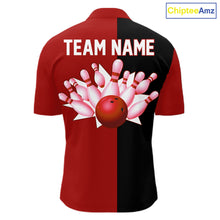 Load image into Gallery viewer, Red and Black retro vintage Bowling polo, quarter zip shirts for men custom Bowling team jerseys NQS11565