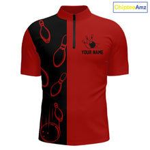 Load image into Gallery viewer, Red and Black retro vintage Bowling polo, quarter zip shirts for men custom Bowling team jerseys NQS11565