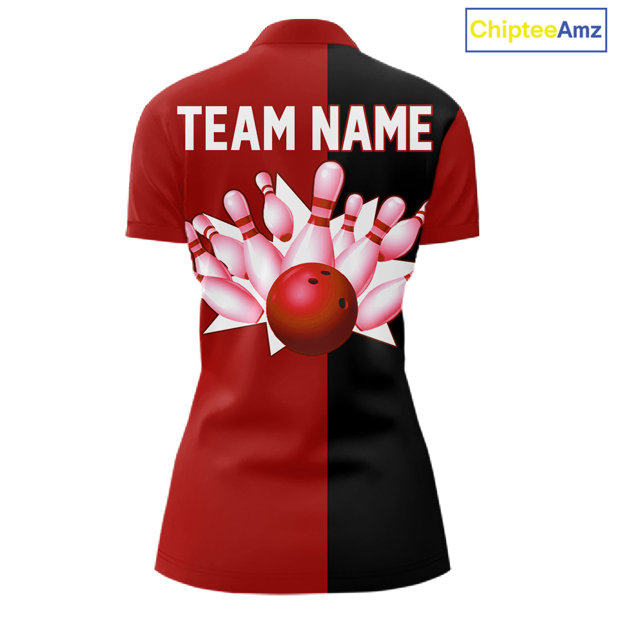 Red and Black retro vintage Bowling polo, quarter zip shirts for Women custom Bowling team jerseys NQS11565