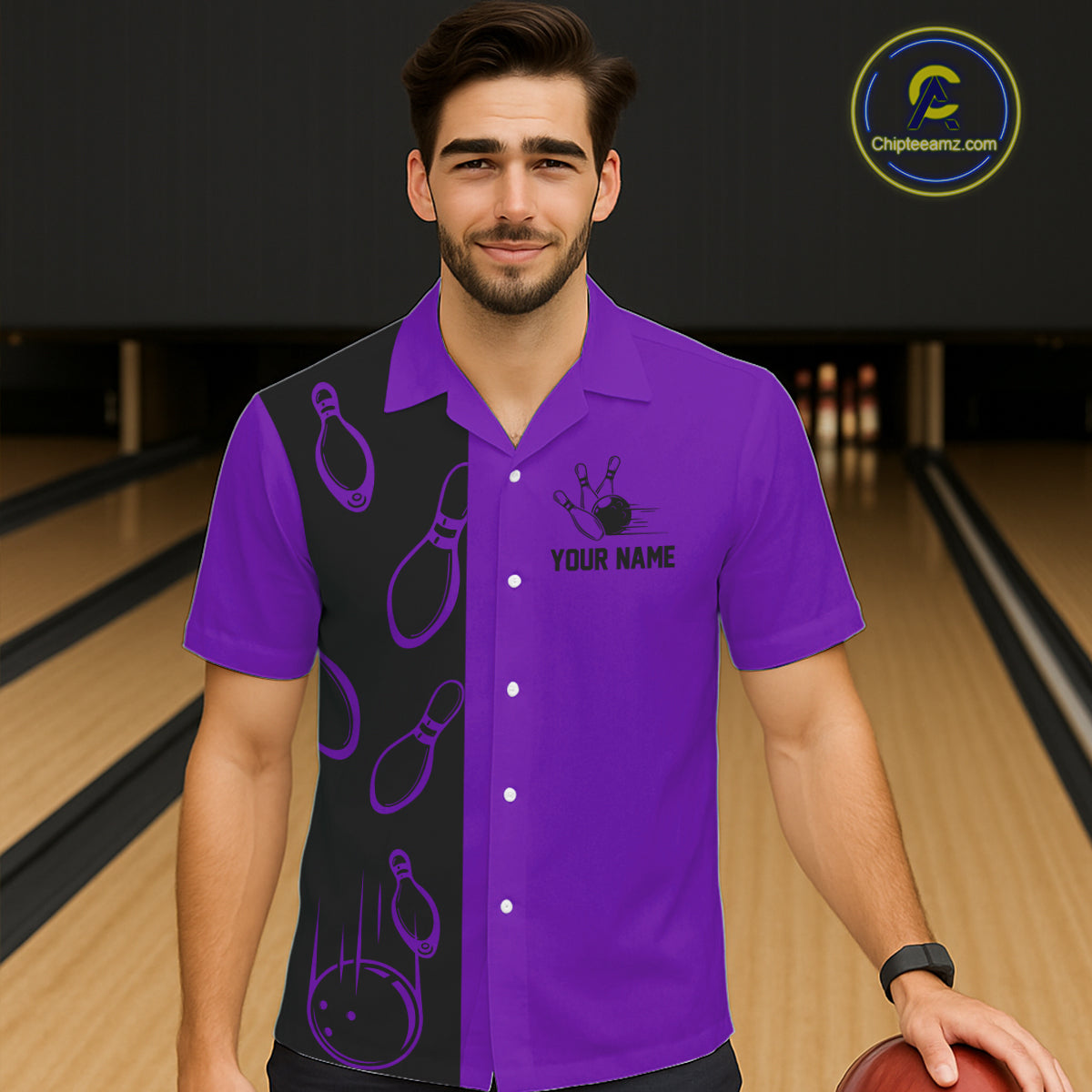Purple and Black retro vintage Bowling Hawaiian Shirt custom Bowling team jerseys NQS11566