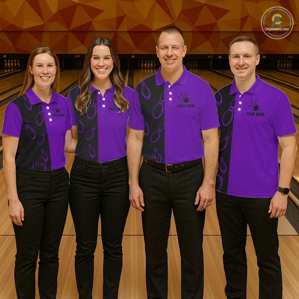 Purple and Black retro vintage Bowling polo, quarter zip shirts for Women custom Bowling team jerseys NQS11566