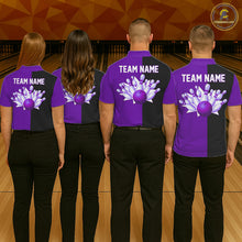 Load image into Gallery viewer, Purple and Black retro vintage Bowling polo, quarter zip shirts for men custom Bowling team jerseys NQS11566