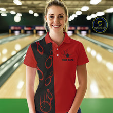 Load image into Gallery viewer, Red and Black retro vintage Bowling polo, quarter zip shirts for Women custom Bowling team jerseys NQS11565