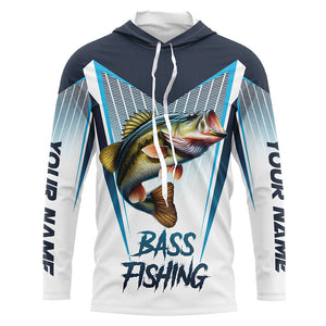Personalized Largemouth Bass fishing Tournament Long Sleeve Fishing Shirts, Bass Fishing Jersey | Blue NQS9224