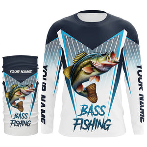 Personalized Largemouth Bass fishing Tournament Long Sleeve Fishing Shirts, Bass Fishing Jersey | Blue NQS9224