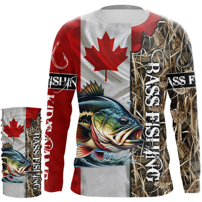 Bass Fishing Canada Flag Camo Custom name All over print shirts - personalized fishing gifts NQS541