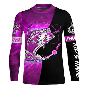 Bass Fishing tattoo pink galaxy black Custom name performance UV protection long sleeve fishing shirts NQS5399