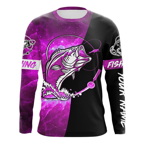 Bass Fishing tattoo pink galaxy black Custom name performance UV protection long sleeve fishing shirts NQS5399