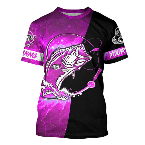 Bass Fishing tattoo pink galaxy black Custom name performance UV protection long sleeve fishing shirts NQS5399