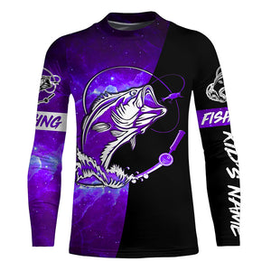 Bass Fishing tattoo purple galaxy black Custom performance UV protection long sleeve fishing shirts NQS5400