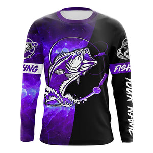 Bass Fishing tattoo purple galaxy black Custom performance UV protection long sleeve fishing shirts NQS5400