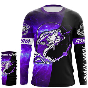 Bass Fishing tattoo purple galaxy black Custom performance UV protection long sleeve fishing shirts NQS5400