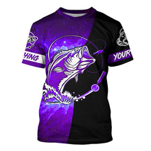 Load image into Gallery viewer, Bass Fishing tattoo purple galaxy black Custom performance UV protection long sleeve fishing shirts NQS5400