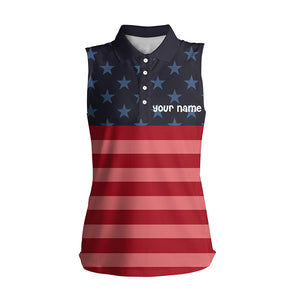 Women sleeveless polo shirt custom American flag patriotic golf shirt, sleeveless golf tops for ladies NQS5666