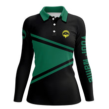 Load image into Gallery viewer, Black and green Womens golf polo shirts custom name team golf tops for ladies, gifts for golf lovers NQS5668