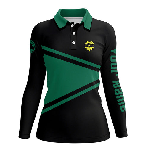Black and green Womens golf polo shirts custom name team golf tops for ladies, gifts for golf lovers NQS5668