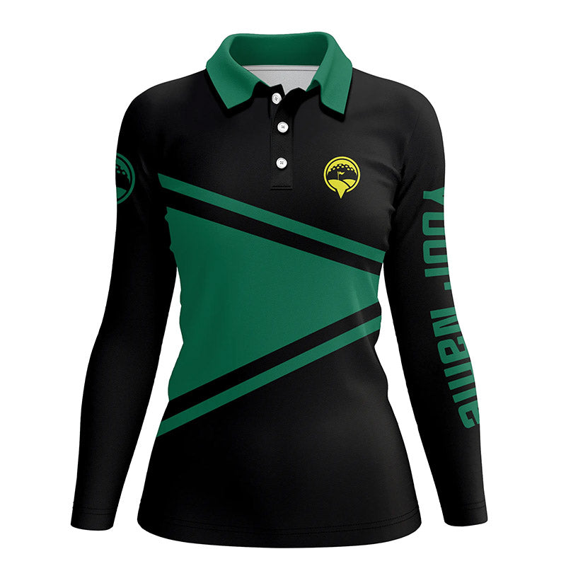 Black and green Womens golf polo shirts custom name team golf tops for ladies, gifts for golf lovers NQS5668