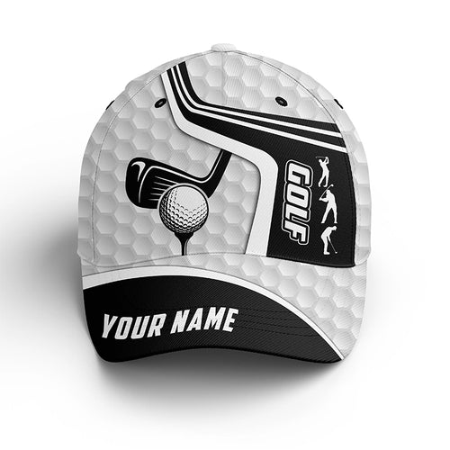 Black and white golf clubs golf ball skin Golfer hat custom name sun hats for mens, womens NQS6099