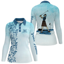 Load image into Gallery viewer, Vintage Womens golf polo shirt custom name vintage blue golf shirt for women NQS4651
