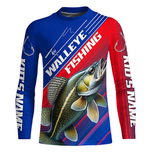 Custom Walleye Fishing Long Sleeve Tournament Shirts, Red White And Blue Walleye Fishing Jerseys IPHW6313