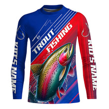 Load image into Gallery viewer, Custom Rainbow Trout Fishing Long Sleeve Tournament Shirts, Red White And Blue Trout Fishing Jerseys IPHW6314