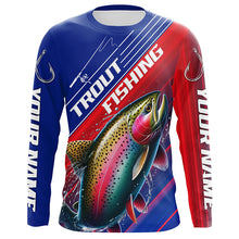 Load image into Gallery viewer, Custom Rainbow Trout Fishing Long Sleeve Tournament Shirts, Red White And Blue Trout Fishing Jerseys IPHW6314