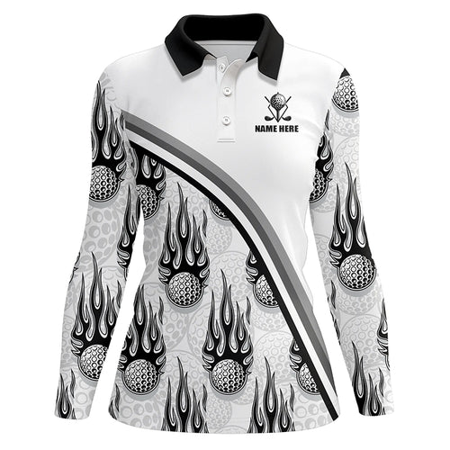 Golf balls black flame pattern Womens golf polo shirts custom golf apparel for ladies | White NQS6108