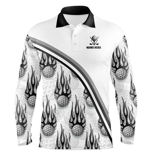 Golf balls black flame pattern Mens Golf polo shirts custom name golf clothes for men golfing | White NQS6108