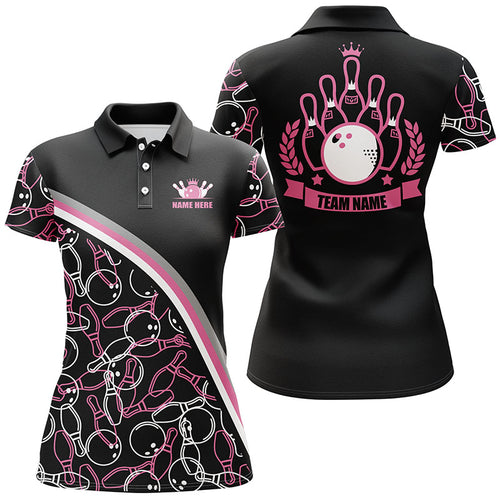 Personalized bowling polo shirts for women Custom pink bowling pattern, bowling team shirts NQS5441