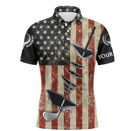 Vintage American flag golf clubs Mens golf polo shirts custom name patriotic golf gifts for mens NQS5687