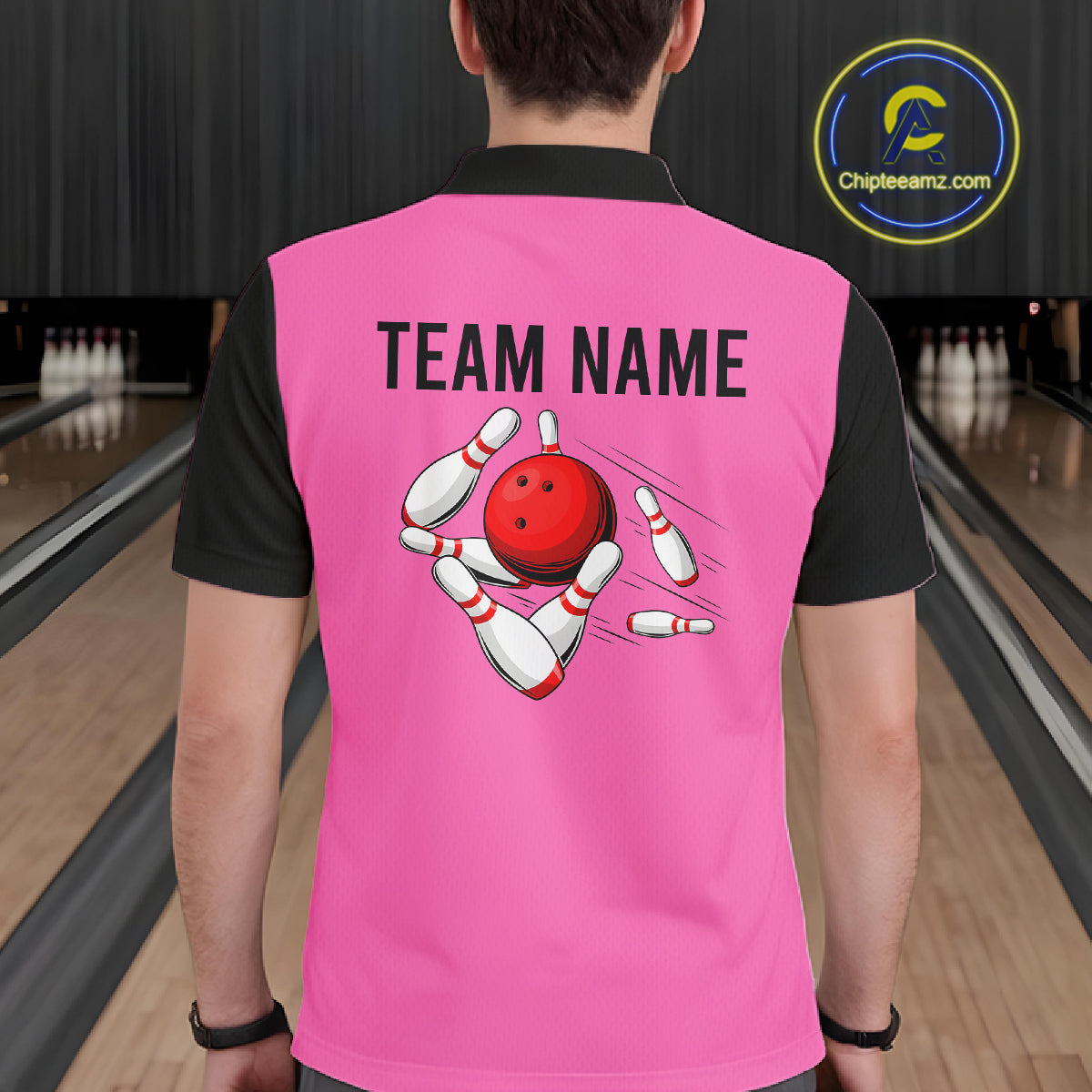 Personalized Pink Black Retro Bowling Polo Shirts For Men custom vintage bowling team jerseys NQS6568