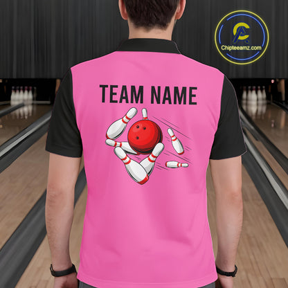 Personalized Pink Black Retro Bowling Polo Shirts For Men custom vintage bowling team jerseys NQS6568