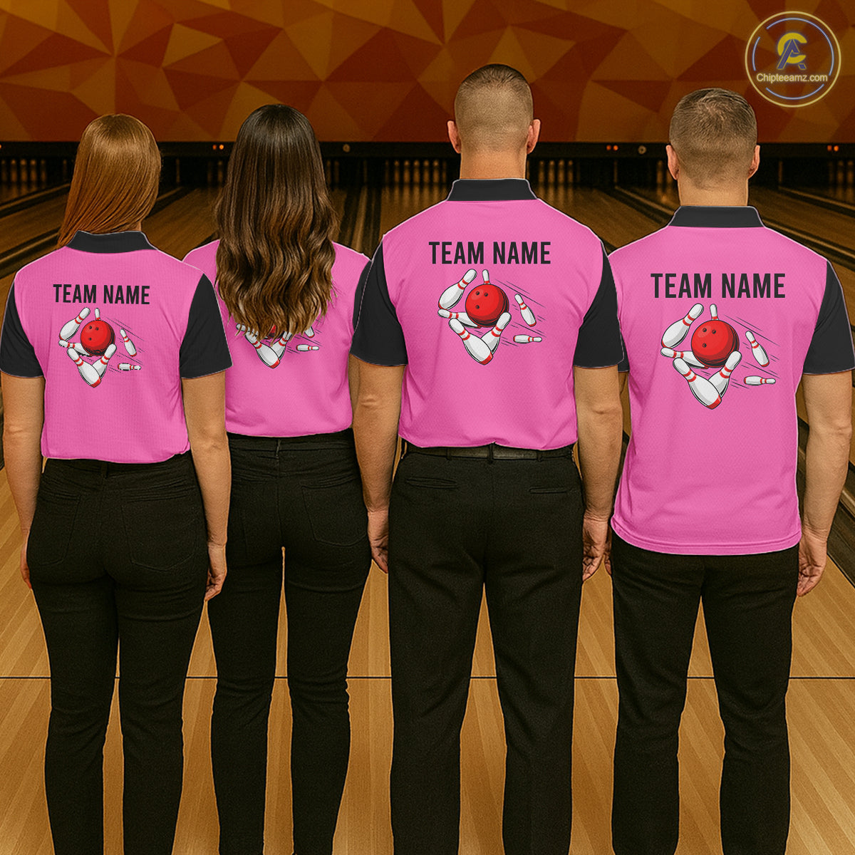 Personalized Pink Black Retro Bowling Polo shirt For women custom vintage bowling team jerseys NQS6568