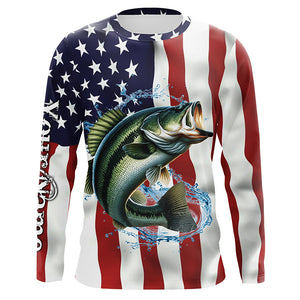 Largemouth bass shirt American flag Customize Name UV protection long sleeves fishing shirts NQS1810