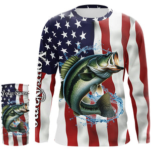 Largemouth bass shirt American flag Customize Name UV protection long sleeves fishing shirts NQS1810