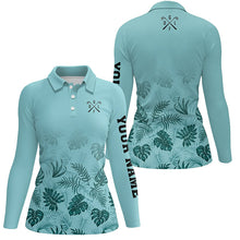 Load image into Gallery viewer, Green tropical Womens golf polo shirts custom ladies golf shirts NQS5708