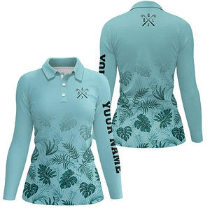 Green tropical Womens golf polo shirts custom ladies golf shirts NQS5708