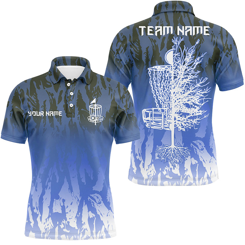 Disc golf basket blue camo Men disc golf polo shirts custom disc golf jerseys team shirts for men NQS6128