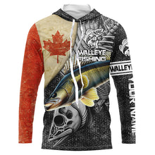 Load image into Gallery viewer, Vintage Canadian Flag Walleye Fishing Custom long sleeve performance Fishing Shirts, Walleye jerseys NQS5222