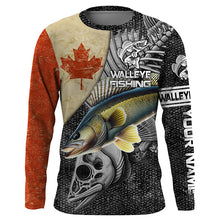 Load image into Gallery viewer, Vintage Canadian Flag Walleye Fishing Custom long sleeve performance Fishing Shirts, Walleye jerseys NQS5222