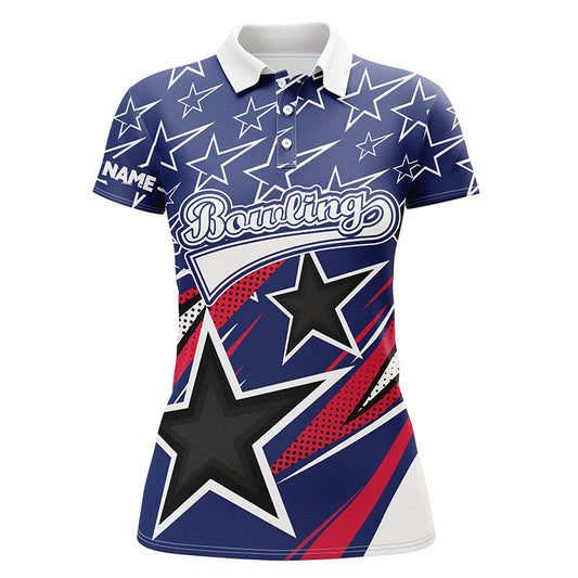 Custom Blue bowling shirt for women – personalized team jersey front view